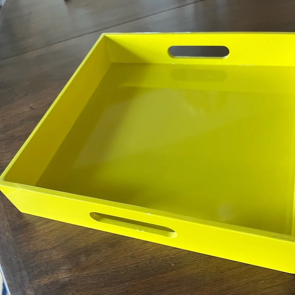 West Elm Yellow Square Lacquer Square Serving Bar Cart Nightstand Jewelry Tray